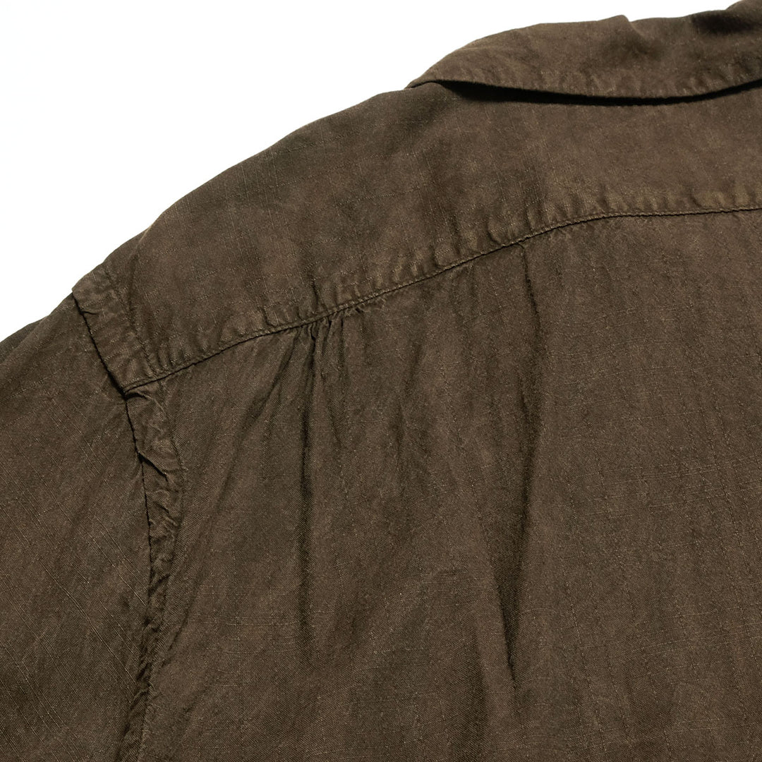 T.T - LOT.113 OPEN COLLAR SHIRT MUD DYED BROWN - TTSS26113